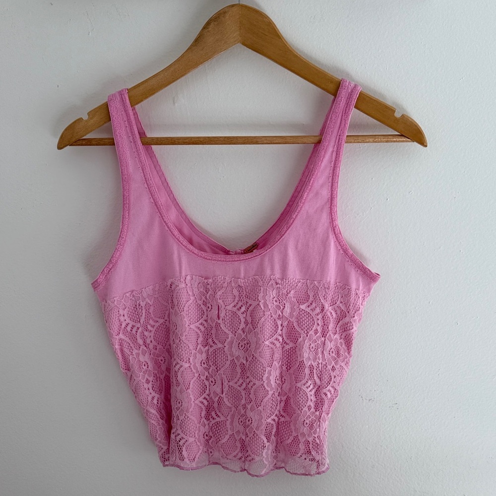 Free People Cosette Corset Tank button-up top with a floral lace overlay pink - Picture 12 of 16